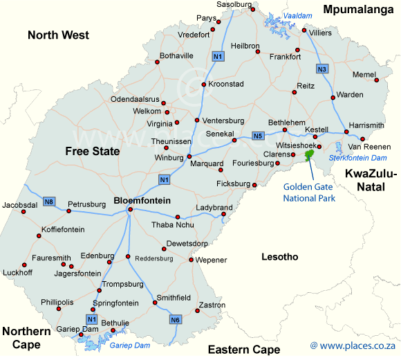 Accommodation Map Of The Free State